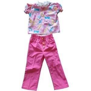 Vintage girls pink shirt and pants set / outfit, pink with music notes